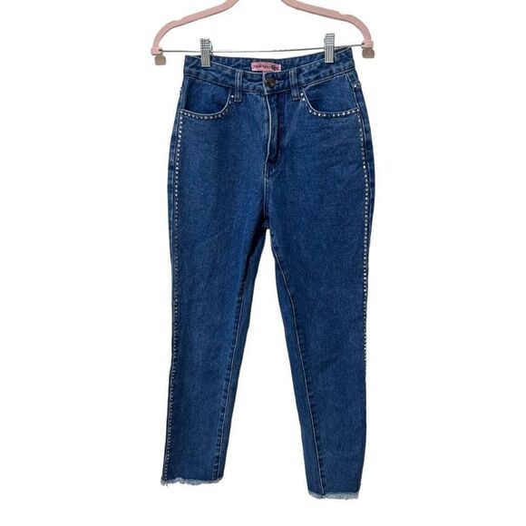 Dollskill x Bratz Rhinestone Embellishments Raw Hem Cropped Jeans Blue Small - Picture 1 of 14